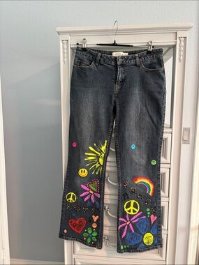 Fashion Bug Black Flare Jeans with Neon Hand-Painted Graphics